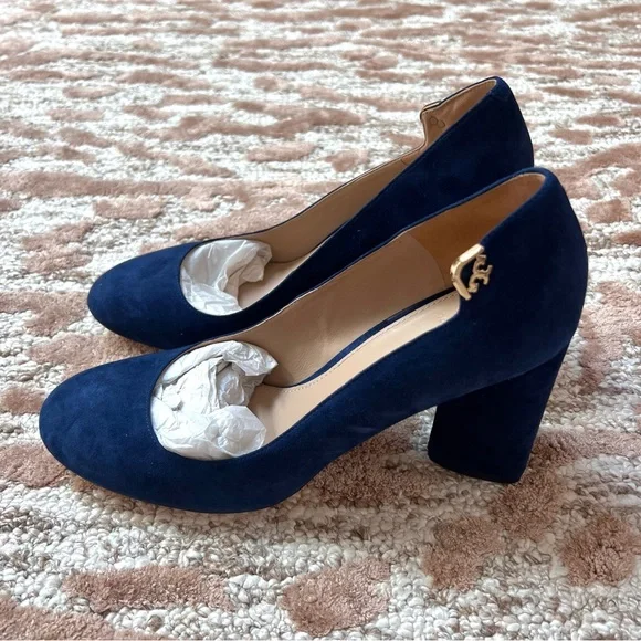 Tory Burch Dark Blue Suede Heels - Picture 2 of 9
